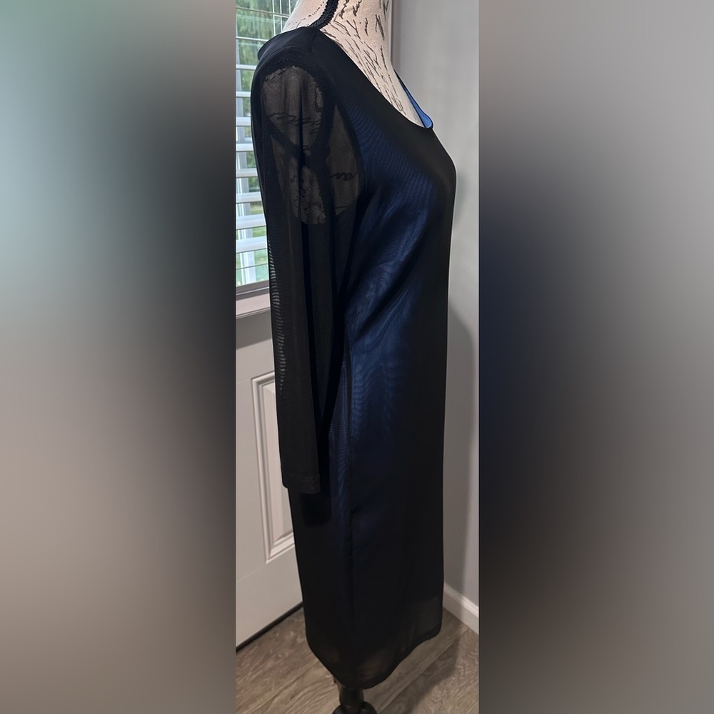 👗 Carmen Marc Valvo Black & Blue Sheath Dress - Size M 🌟 - Picture 3 of 12